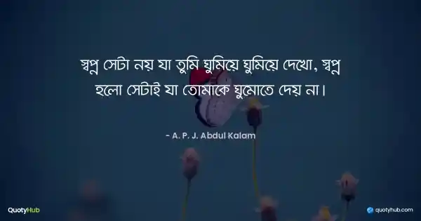 স্বপ্ন সেটা নয় যা তুমি ঘুমিয়ে ঘুমিয়ে দেখো, স্বপ্ন হলো সেটাই যা তোমাকে ঘুমোতে দেয় না। - A. P. J. Abdul Kalam