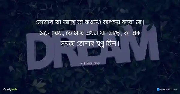 তোমার যা আছে তা কখনও অপচয় করো না। মনে রেখ, তোমার এখন যা আছে, তা এক সময়ে তোমার স্বপ্ন ছিল। - Epicurus