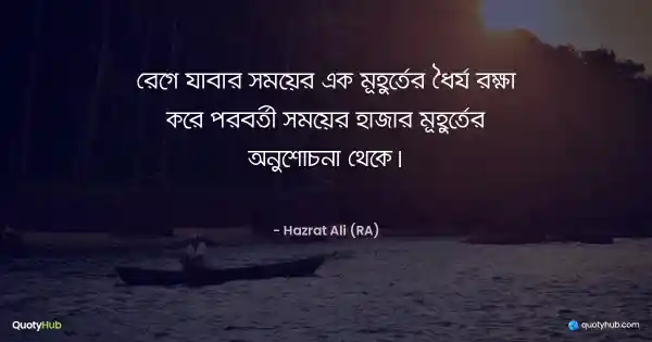 রেগে যাবার সময়ের এক মূহুর্তের ধৈর্য রক্ষা করে পরবর্তী সময়ের হাজার মূহুর্তের অনুশোচনা থেকে। - হযরত আলী (রাঃ)