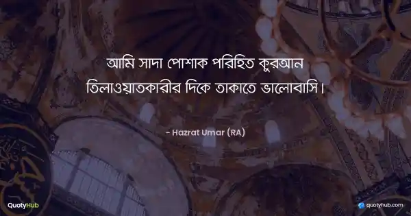 আমি সাদা পোশাক পরিহিত কুরআন তিলাওয়াতকারীর দিকে তাকাতে ভালোবাসি। - Hazrat Umar (RA)