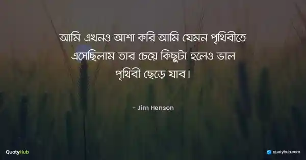আমি এখনও আশা করি আমি যেমন পৃথিবীতে এসেছিলাম তার চেয়ে কিছুটা হলেও ভাল পৃথিবী ছেড়ে যাব। - Jim Henson