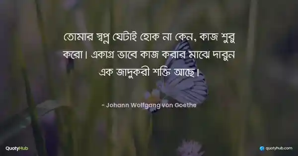 তোমার স্বপ্ন যেটাই হোক না কেন, কাজ শুরু করো। একাগ্র ভাবে কাজ করার মাঝে দারুন এক জাদুকরী শক্তি আছে। - Johann Wolfgang von Goethe