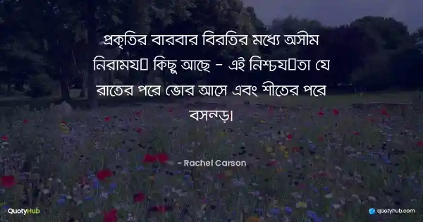 প্রকৃতির বারবার বিরতির মধ্যে অসীম নিরাময় কিছু আছে - এই নিশ্চয়তা যে রাতের পরে ভোর আসে এবং শীতের পরে বসন্ত। - Rachel Carson