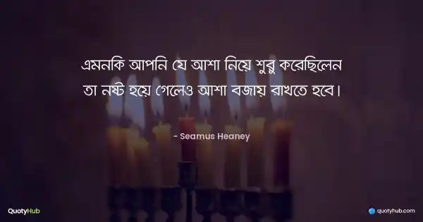 এমনকি আপনি যে আশা নিয়ে শুরু করেছিলেন তা নষ্ট হয়ে গেলেও আশা বজায় রাখতে হবে। - Seamus Heaney