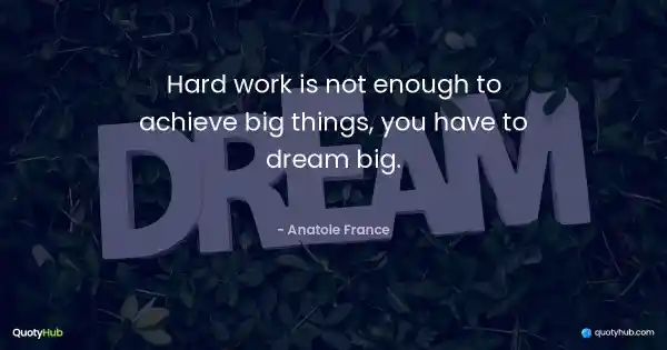 Hard work is not enough to achieve big things, you have to dream big. - Anatole France