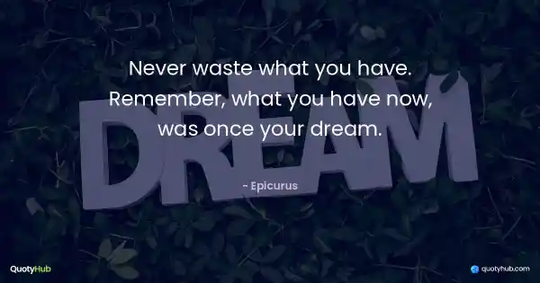 Never waste what you have. Remember, what you have now, was once your dream. - Epicurus