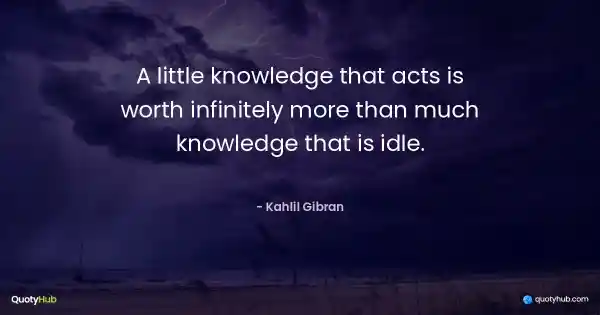 A little knowledge that acts is worth infinitely more than much knowledge that is idle. - Kahlil Gibran