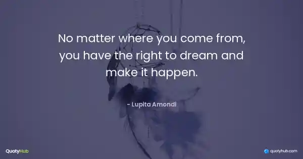 No matter where you come from, you have the right to dream and make it happen. - Lupita Amondi