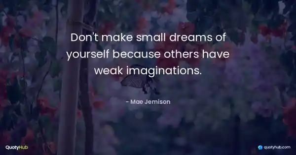 Don't make small dreams of yourself because others have weak imaginations. - Mae Jemison