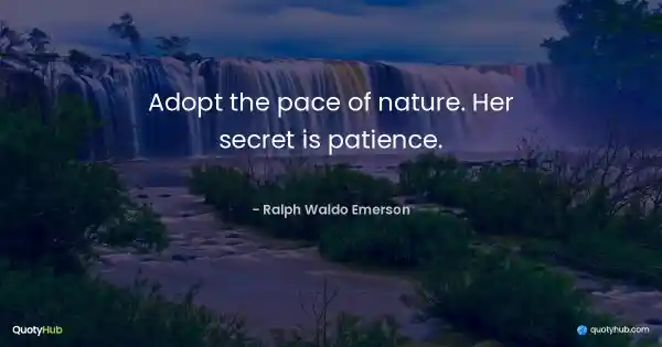 Adopt the pace of nature. Her secret is patience. - Ralph Waldo Emerson