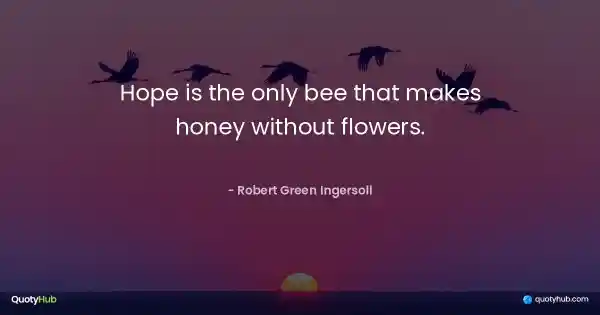 Hope is the only bee that makes honey without flowers. - Robert Green Ingersoll